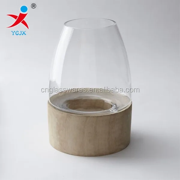 Clear Round Glass Candle Holder With Wooden Base Buy Glass Candle