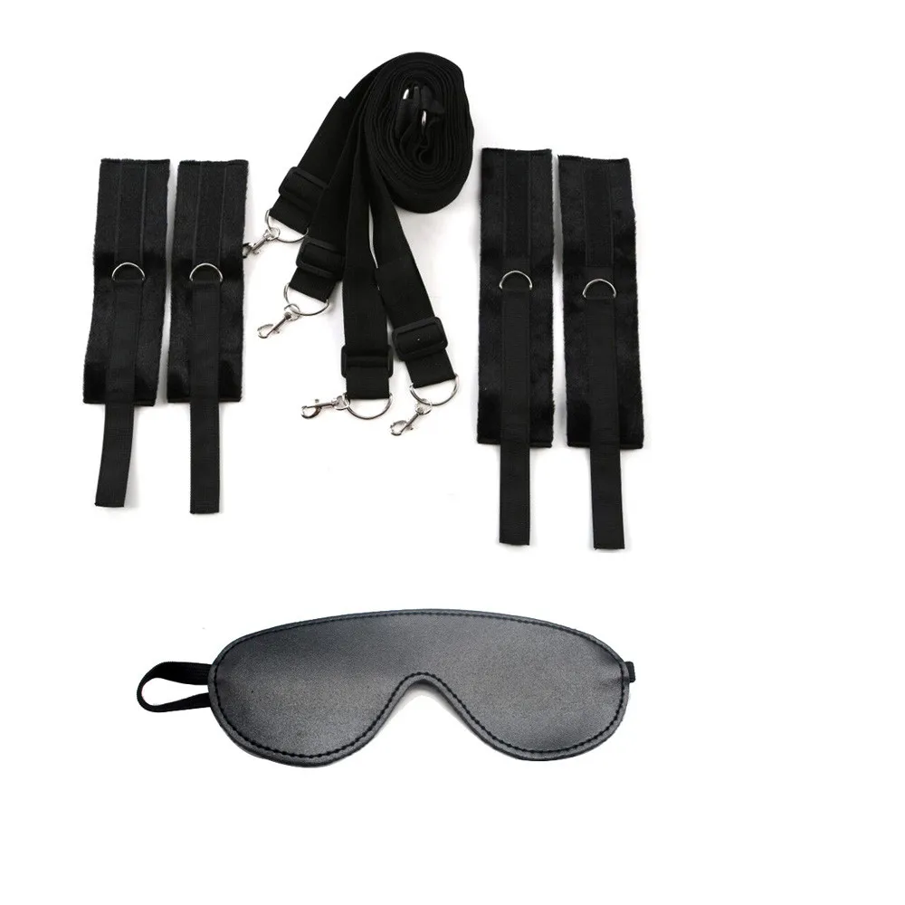 黑色恋物癖束缚床带眼罩-可调节医用级床下约束系统套件