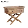 vintage 2 drawers reclaimed wooden cross leg side table