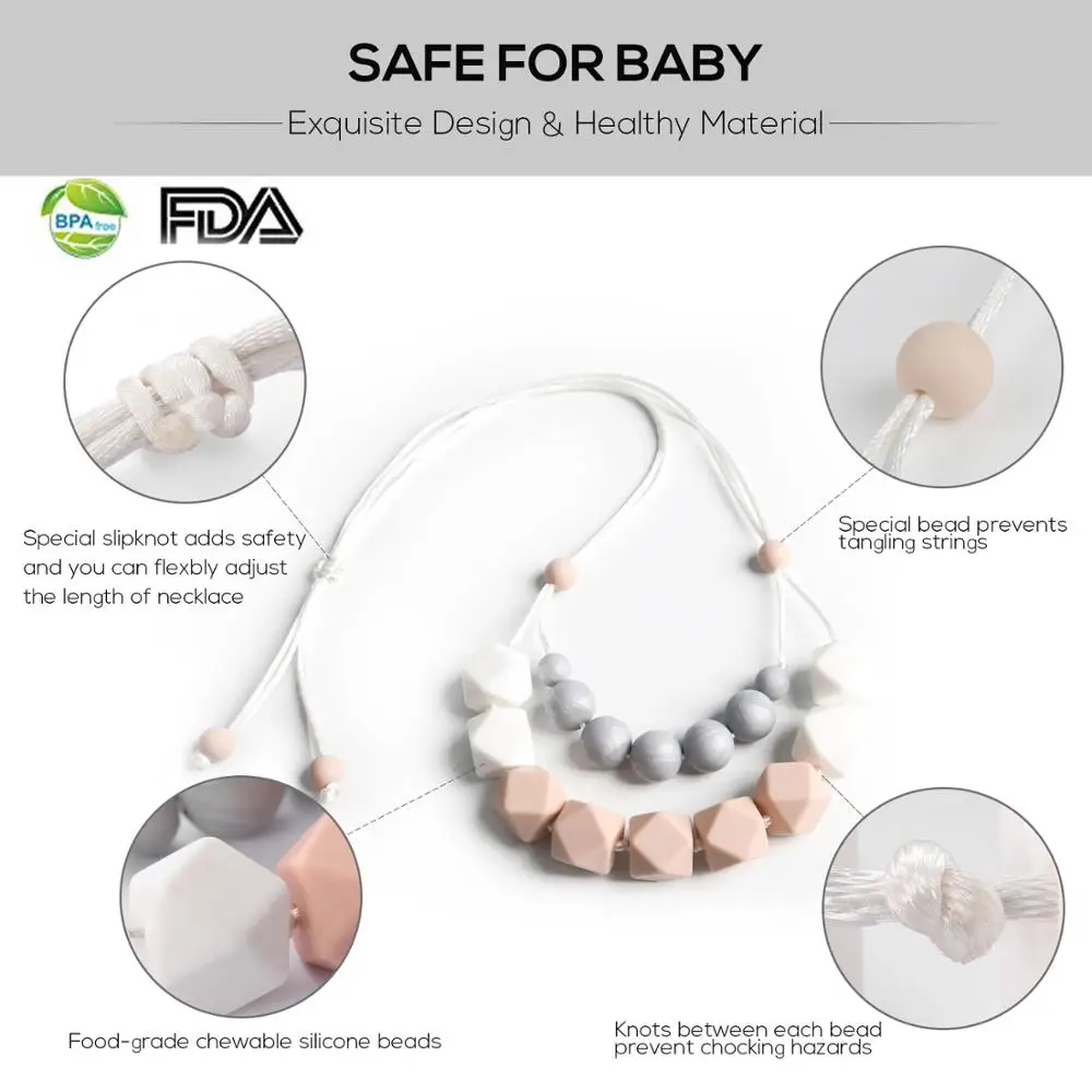 BPA Free 100% Silicone Baby Teething Necklace Silicone Teether Pendant for Nursing Moms 7