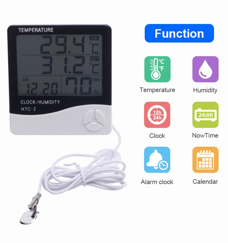 HTC-2 Digital Thermometer Hygrometer with probe Electronic Temperature  Humidity