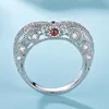 Baroque Vintage Design White Gold Plated Imitation Ruby Heart Jewellery Statement Rings For Women Wedding