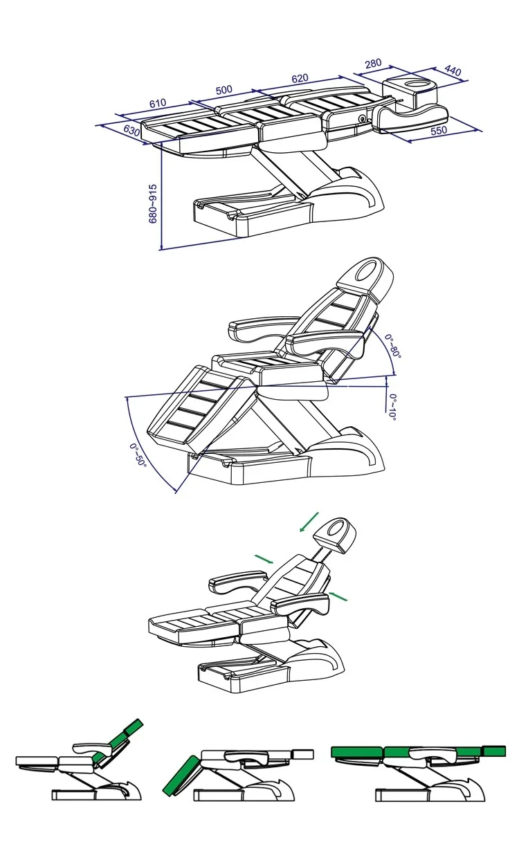 WCM-MB013 Commercial furniture Salon SPA bed rotating electric massage bed facial synthetic leather treatment bed