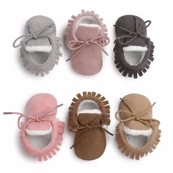 Toddler Baby Moccasins Winter Keep Warm With Fur Snow Lace Up Baby