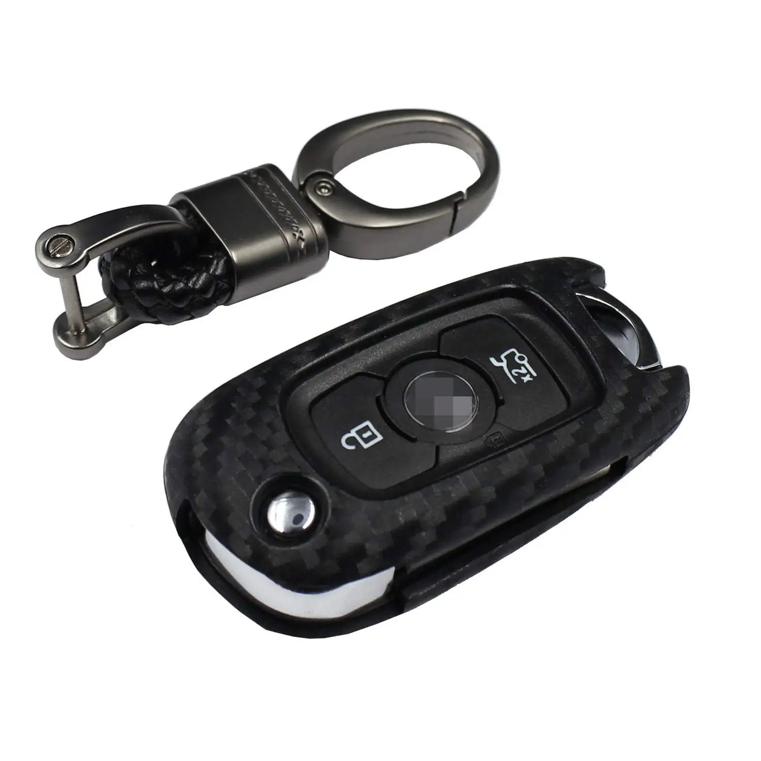 M.JVisun Soft Silicone Rubber With Carbon Fiber Texture Pattern Skin Cover Protector For Buick Folding Flip Key Fob, Car Keyless Entry Remote Key Fob Case For Buick Verano GL6 Excelle - Black