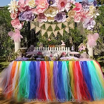 Wholesale Colorful Rainbow Yarn Table Skirt Dessert Table Wedding