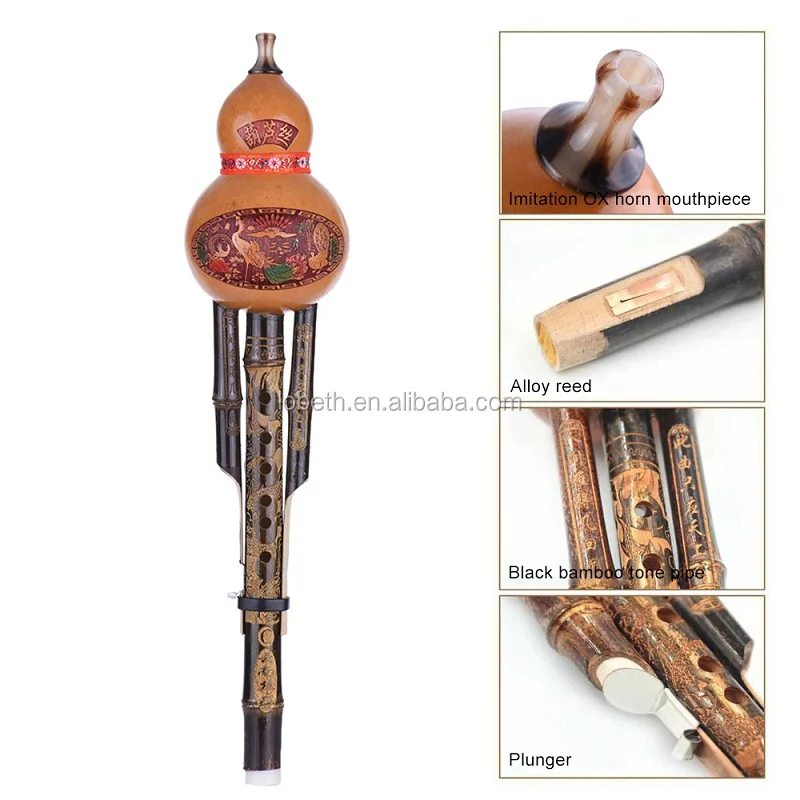 MagiDeal Chinese Handmade Hulusi Black Bamboo Gourd Cucurbit Flute Ethnic Instrument Key C for Beginners