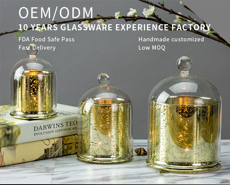 Wholesale Luxury Electroplated Cloche Dome Crystal Glass Candle Glass