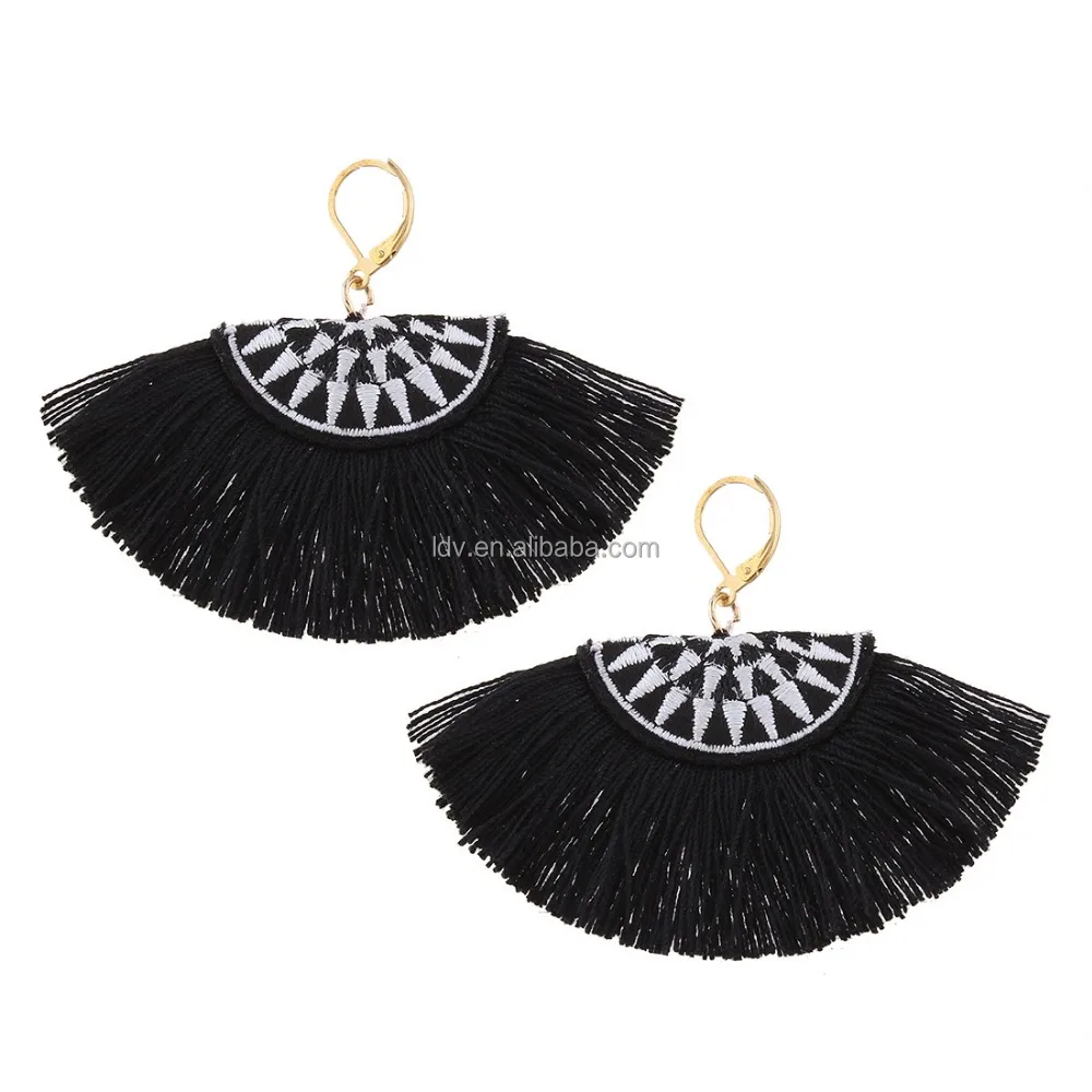 Hot sales big black semicircle tribal embroidery earrings  buy hot Hot sales big black semicircle tribal embroidery earrings  buy hot