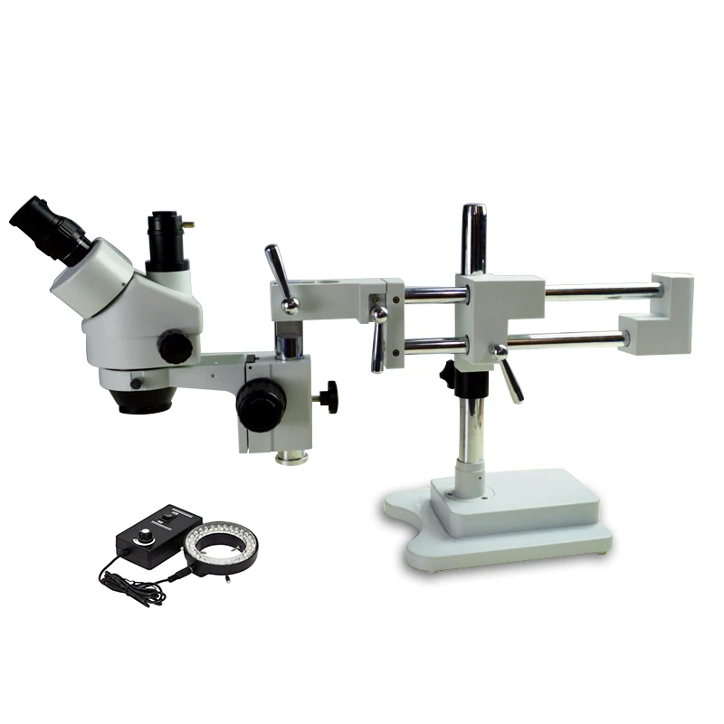 10hwb 45x Double Boom Zoom Stereo Trinocular Microscope With Camera