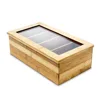 4 sections bamboo wooden tea bag storage with clear acrylic lid