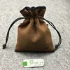 Custom Sepia Faux suede Drawstring Bag With flannel Lining For Double Jewelry Pouch
