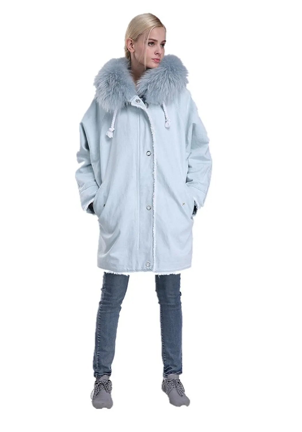 baby blue coat with fur hood
