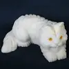 White Jade White Cat Statue Gemstone Animal Carving Statures
