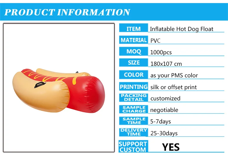 High Strength Pvc Safety Inflatable Hot Dog Float Durable Vinyl Blow Up