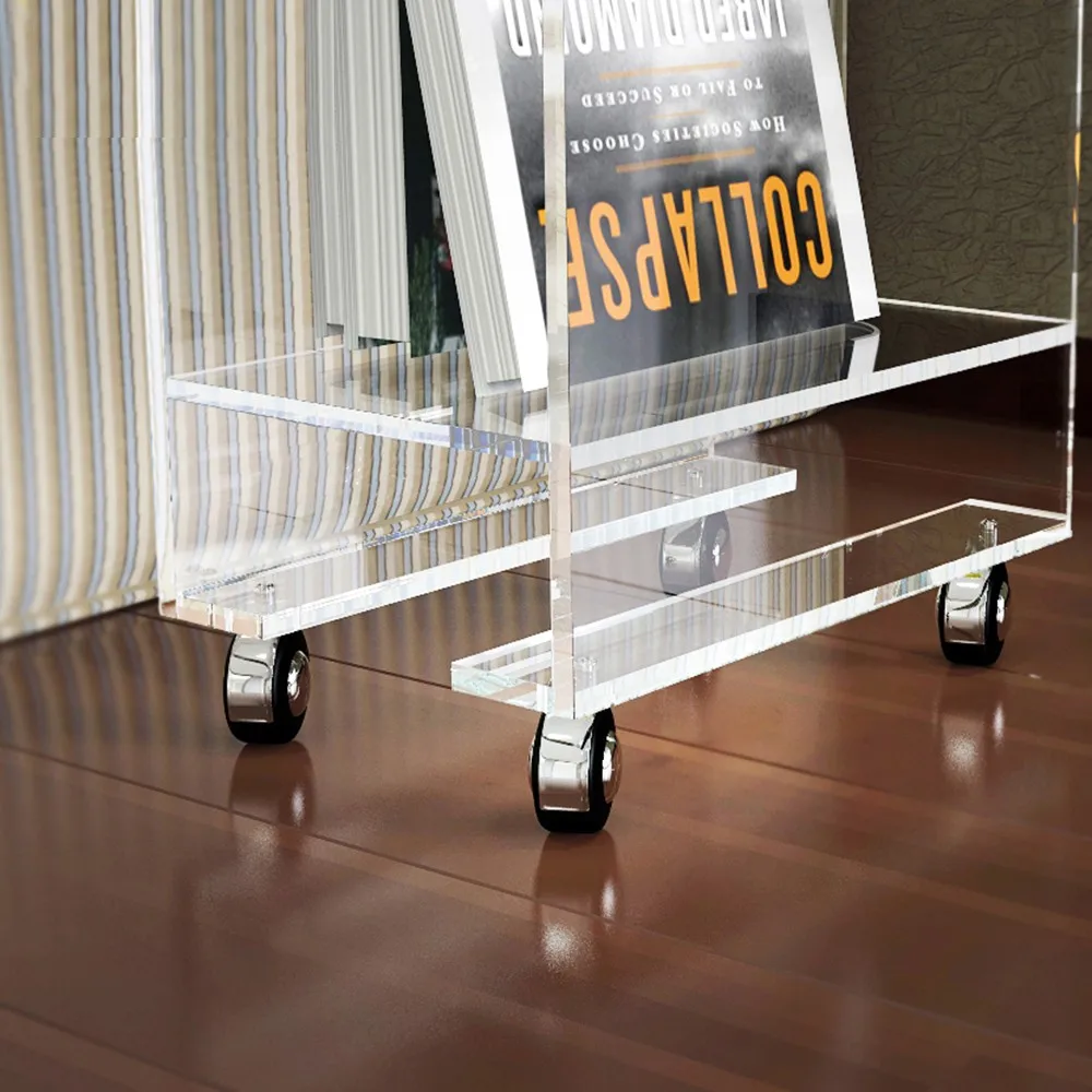 Luxury Acrylic Home Restaurant Furniture Lucite Rolling Bar Cart