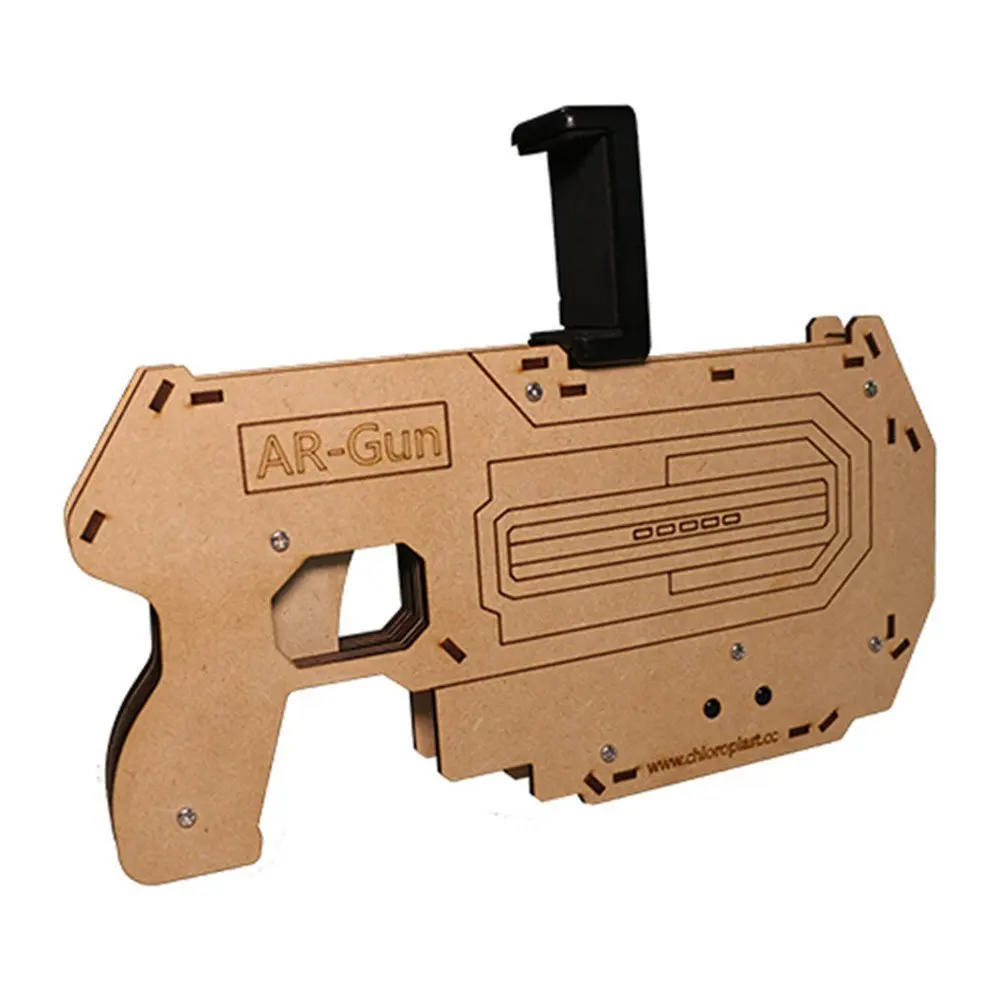 360° Viewing Augment Reality AR Gun | 3D Games | Bluetooth Connection | Eco-friendly Wood | Mobile Phone Mount | Android IOS Smartphone | APP Required | 2 x AAA Batteries by Good 4+1