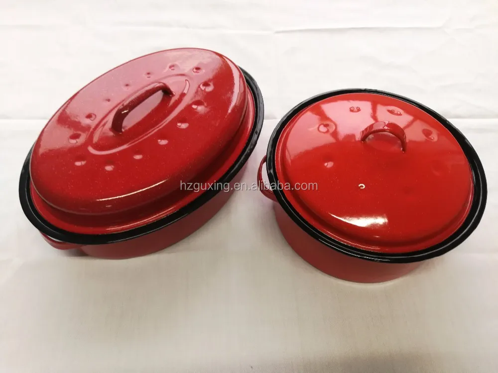 Red Color Round Enamel Roaster Covered Chicken Roasting Pan Buy