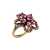 Fashion vintage make old gold ring red crystal diamond flower rings for women