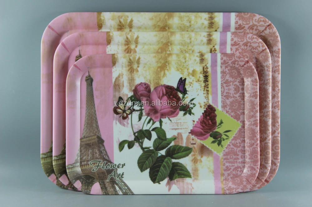 Sand Blasted Surface Melamine Serving Tray Set Of 3pcs
