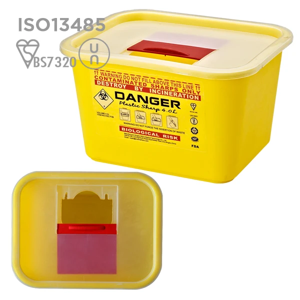 4L Medical Sharps Container with Clear Sliding Lid