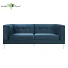Home furniture general use sturdy built 3 seater sofa, blue velvet fabric confortable sofa couch