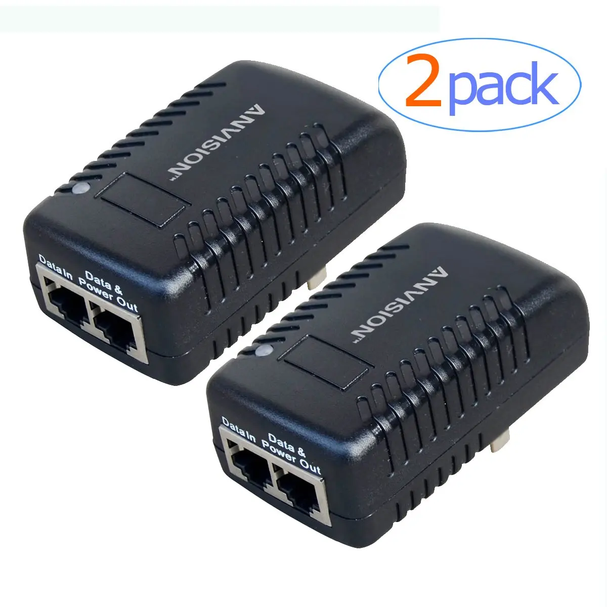 ANVISION 2-Pack 48V 0.5A Passive PoE Power Supply Injector Ethernet Adapter with Wall Plug IEEE 802.3af Compliant 10/100Mbps for IP Voip Phones, Cameras, AP and more
