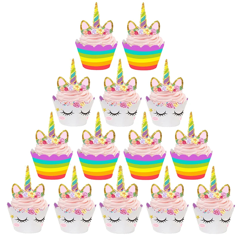 Pelangi Unicorn Cupcake Kue Toppers Bayi Anak-anak Ulang Tahun Pesta