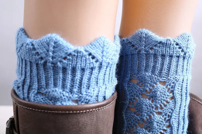 Black DYSCN Women’S Winter Knitted Short Boots Socks Velvet Boot Cuffs Knit Leg Warmers Short Crochet 