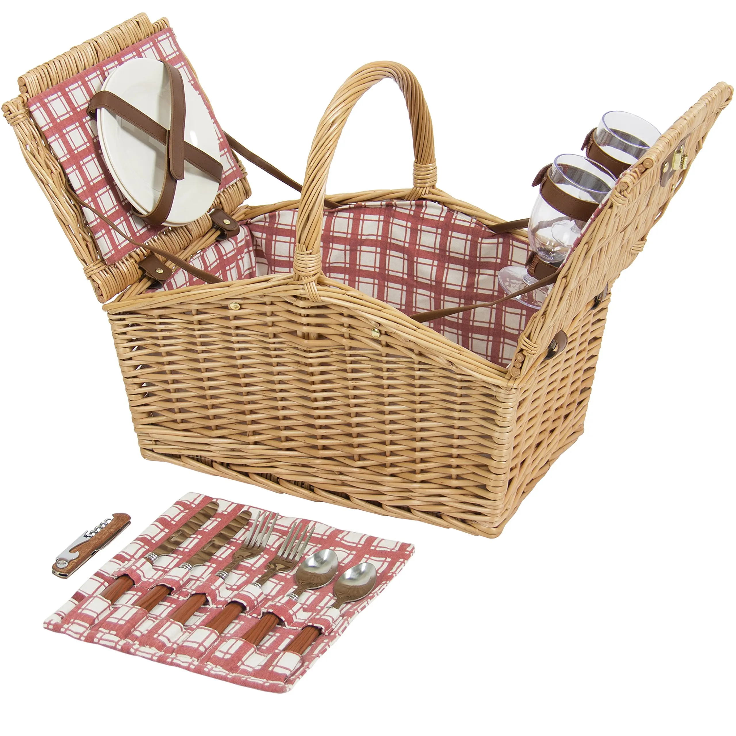 Best Choice Products 2-Person Wicker Double Lid Picnic Basket W/Flatware, G...