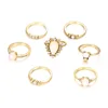 New Design Vintage Opal Knuckle Ring Set Boho Geometric Pattern Flower Rings For Women Party Jewelry 7PCS/Set