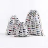 Cotton Linen Drawstring Party Gift Bag Multi-purpose Print Fish Cat
