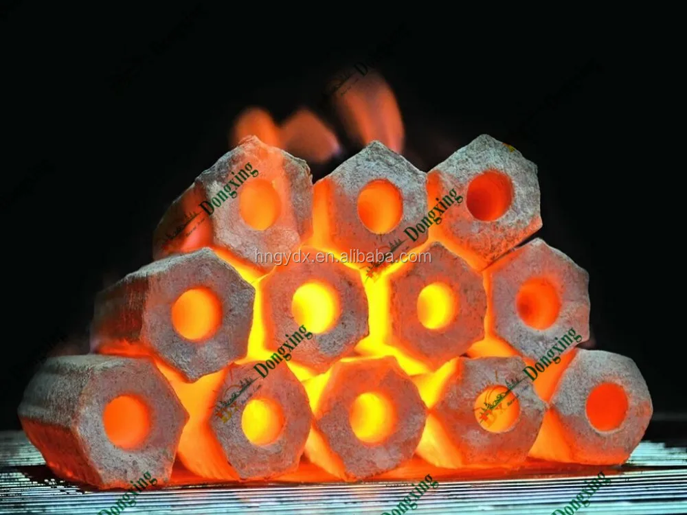 machine-made briquette burning_