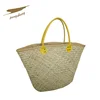 Factory hand woven simple atmospheric draw string style straw beach tote bag with pu handle