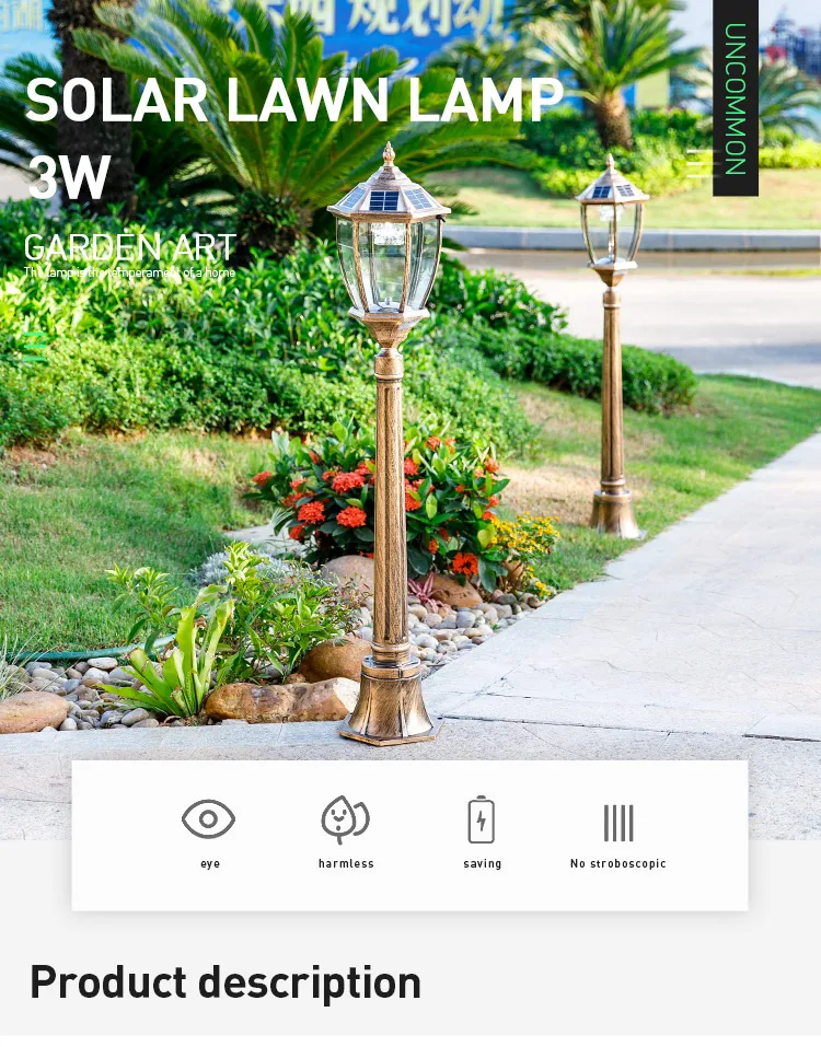 Outdoor Aluminum Ip55 Post Lighting Decorative Bollard Lawn Lamp 2W Garden Solar Led Landscape Light