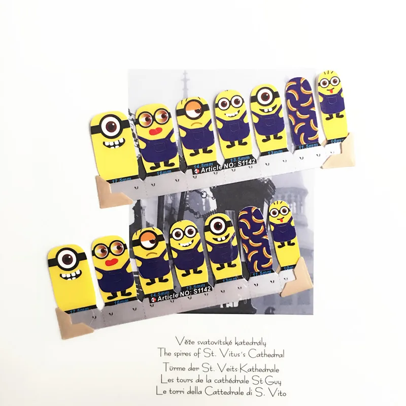 Cute Minions Nail Arts Sticker 14 pcs set Waterproof Nail Decal Art Sticker Gel Polish Manicure