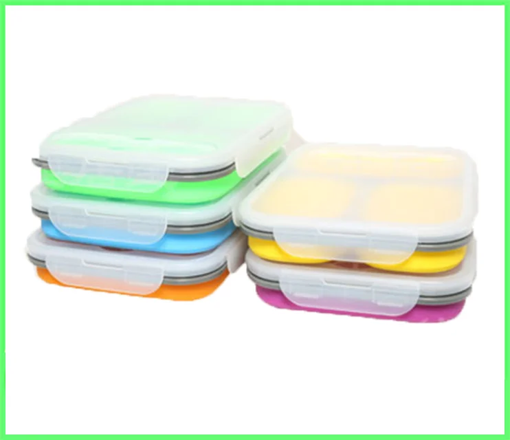 Lb03 Custom Food Foldable Collapsible 2 3 Compartment School Silicone ...