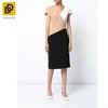 Office uniform design for women bold color blocking cap sleeve casual dress