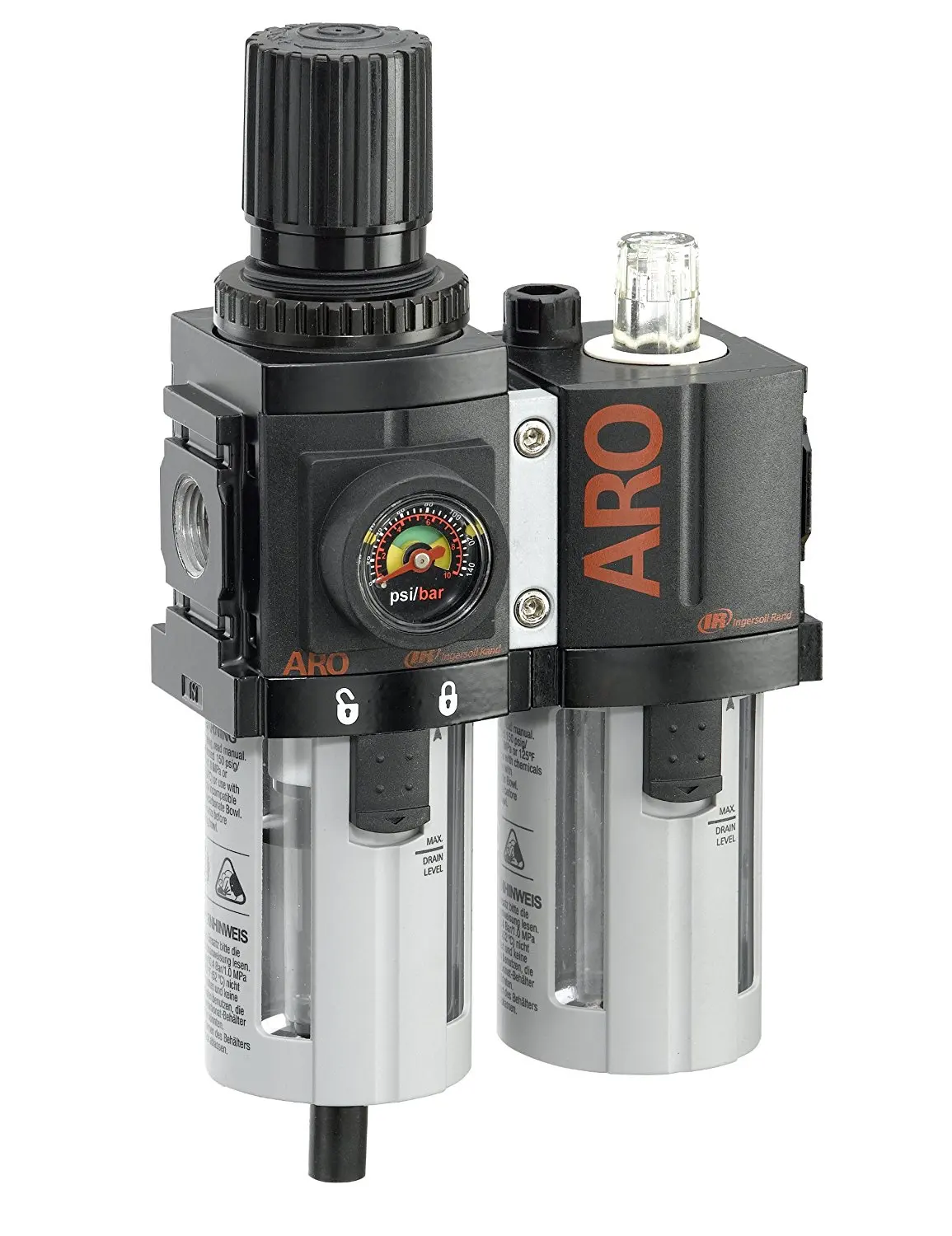 Black//Gray Ingersoll Rand C38121-600-VS 1//4-Inch Filter-Regulator-Lubricator Combination