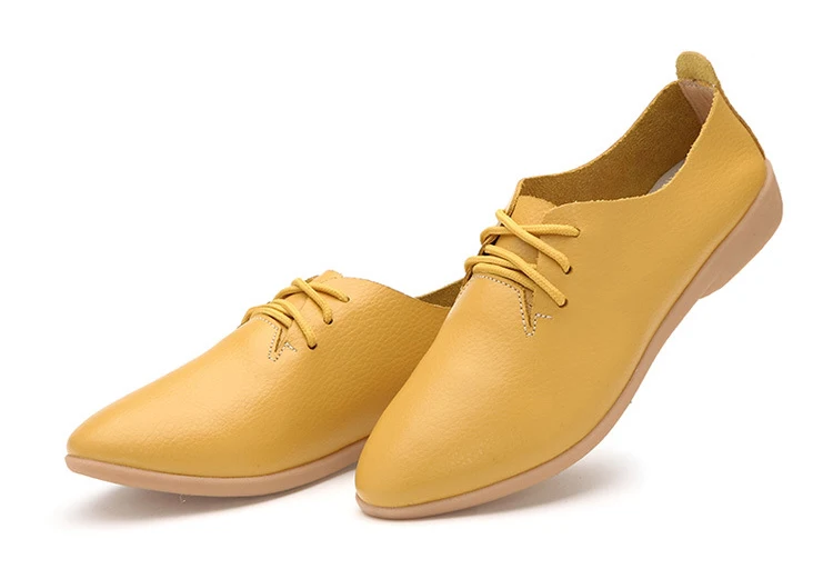 Women Pu Leather Plain Toe Lace-up Ladies Shoes Flats Moccasins Casual Footwear