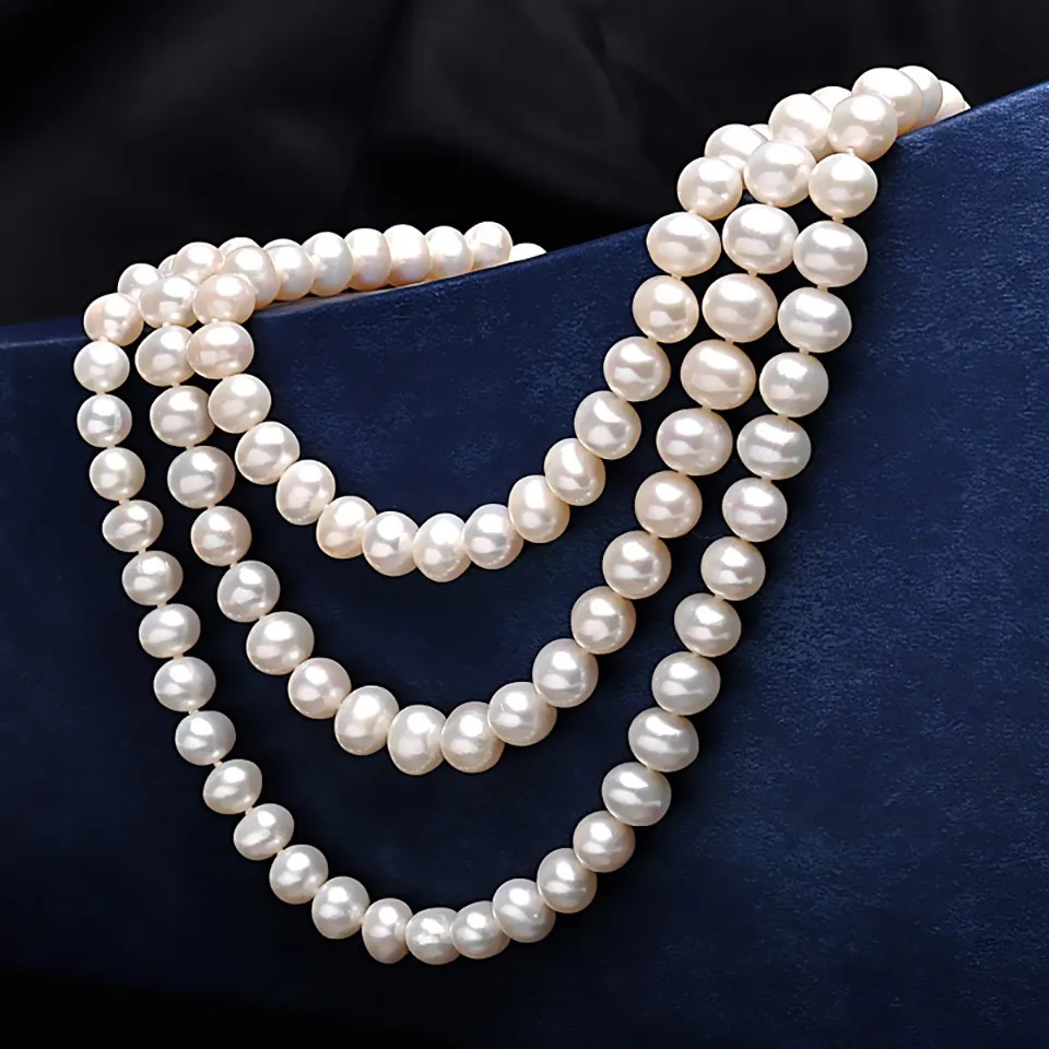 Real Pearl Necklace 3 Rows Original Colour Pearl Necklace For Wholesale