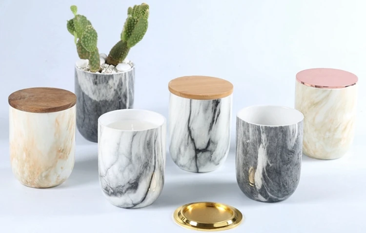 CERAMIC MARBLED JAR CANDLE