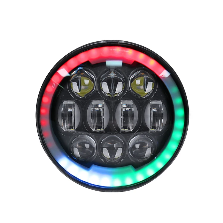 RGB Halo 5.75 inch LED Headlights for Jeep Wrangler Plug and Play LED Headlight bulbs with Bluetooth Function