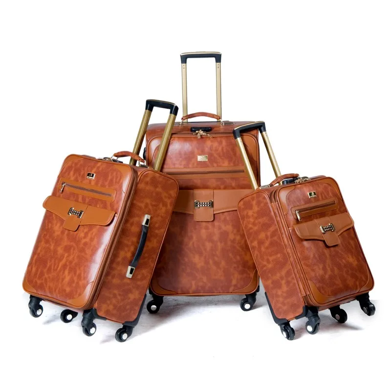 Custom Pu Leather 4 Spinner Wheels Trolley Travel Luggage Bags Set ...