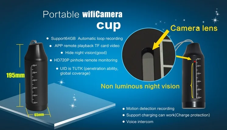 WiFi Hidden Spy Camera HD Night Vision Travel Mug Alike Hidden Video Recorder APP Based Network Security Camera 50 Hours Battery