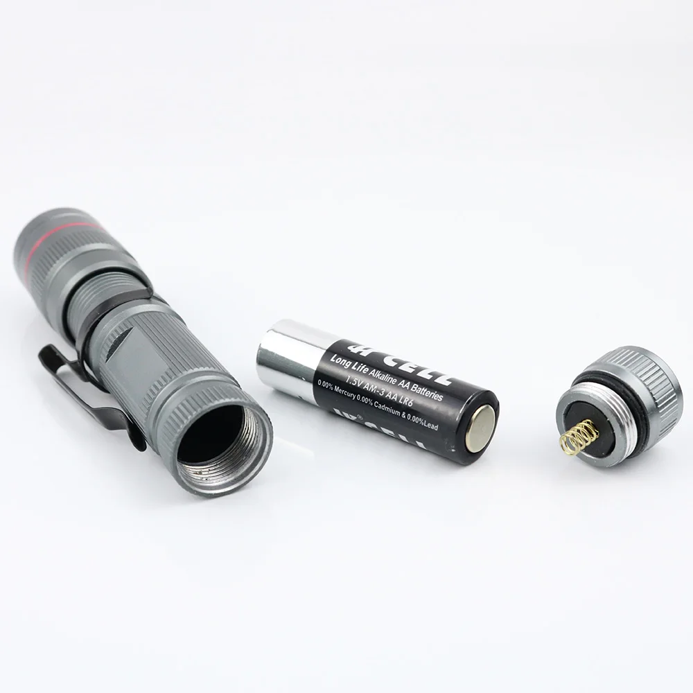 Custom Logo Aluminum Zoom Mini LED flashlight With Clip details