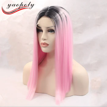 Handmade Taglio Di Capelli 1brosa Ombre Colore Del Merletto Parrucca Anteriore Del Merletto Sintetico Lungo Parrucche In Fibra Resistente Al Calore