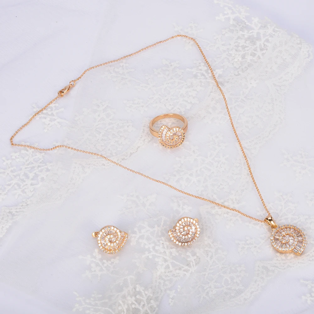 14k 18k 24k 服装设计钻石黄金首饰套装玫瑰真金欧洲时尚首饰套装女性