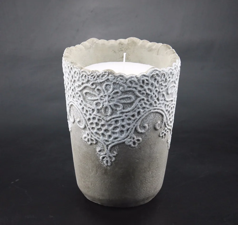 Scented Concrete Candle Jar Cement With Carve Patterns- Different Sizes