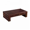 Luxury furniture coffee table vintage genuine leather American style tea table with 6 drawers for living room